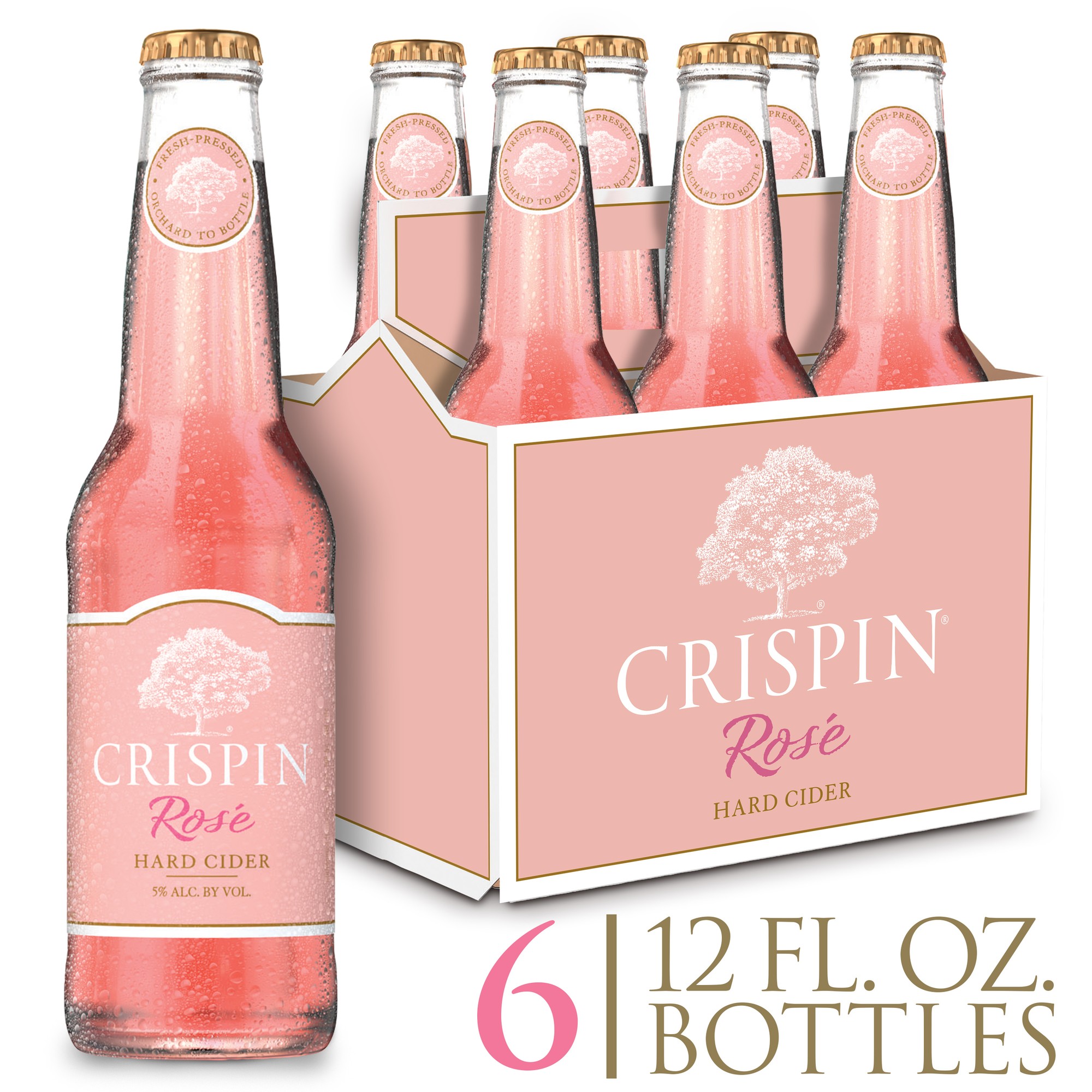 Crispin Gluten Free Rose Hard Cider, 6 Pack Cider, 12 Fl. Oz. Bottles, 5% ABV