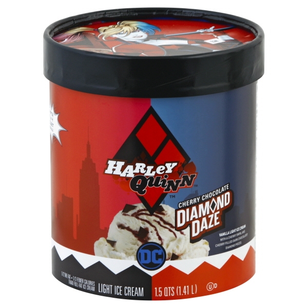 Warner Brothers Harley Quinn, Cherry Chocolate Diamond Daze Vanilla Light Ice Cream 1.5 Qt. Tub