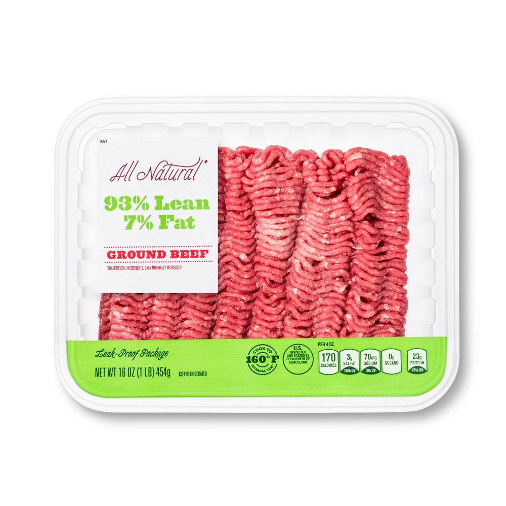 93% Lean All-Natural Ground Beef - 1lb - Market Pantry Image