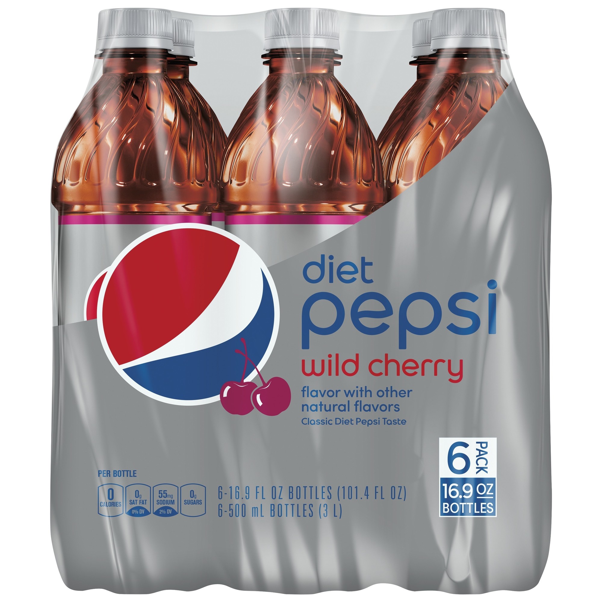 Diet Pepsi Cola Wild Cherry Soda Pop  16.9 Fl Oz  6 Pack Bottles