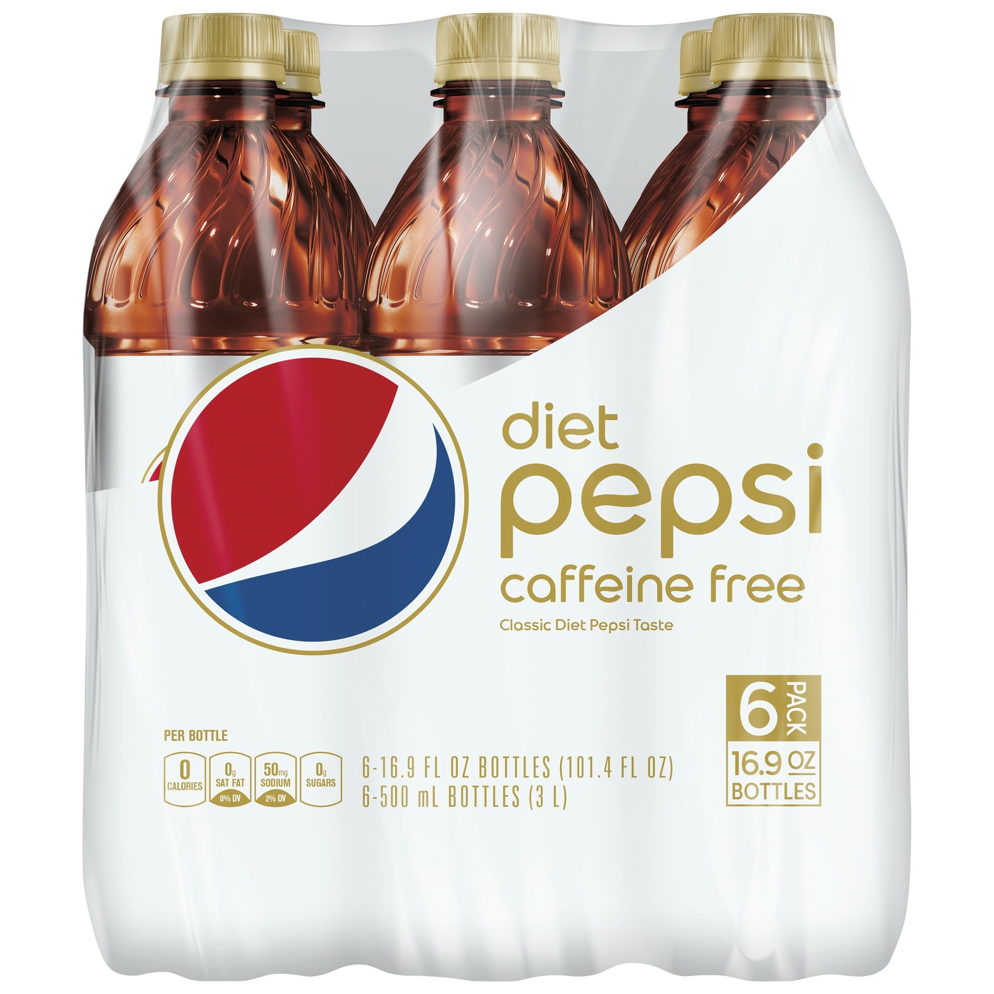 Diet Pepsi Cola Caffeine Free Soda Pop  16.9 Fl Oz  6 Pack Bottles