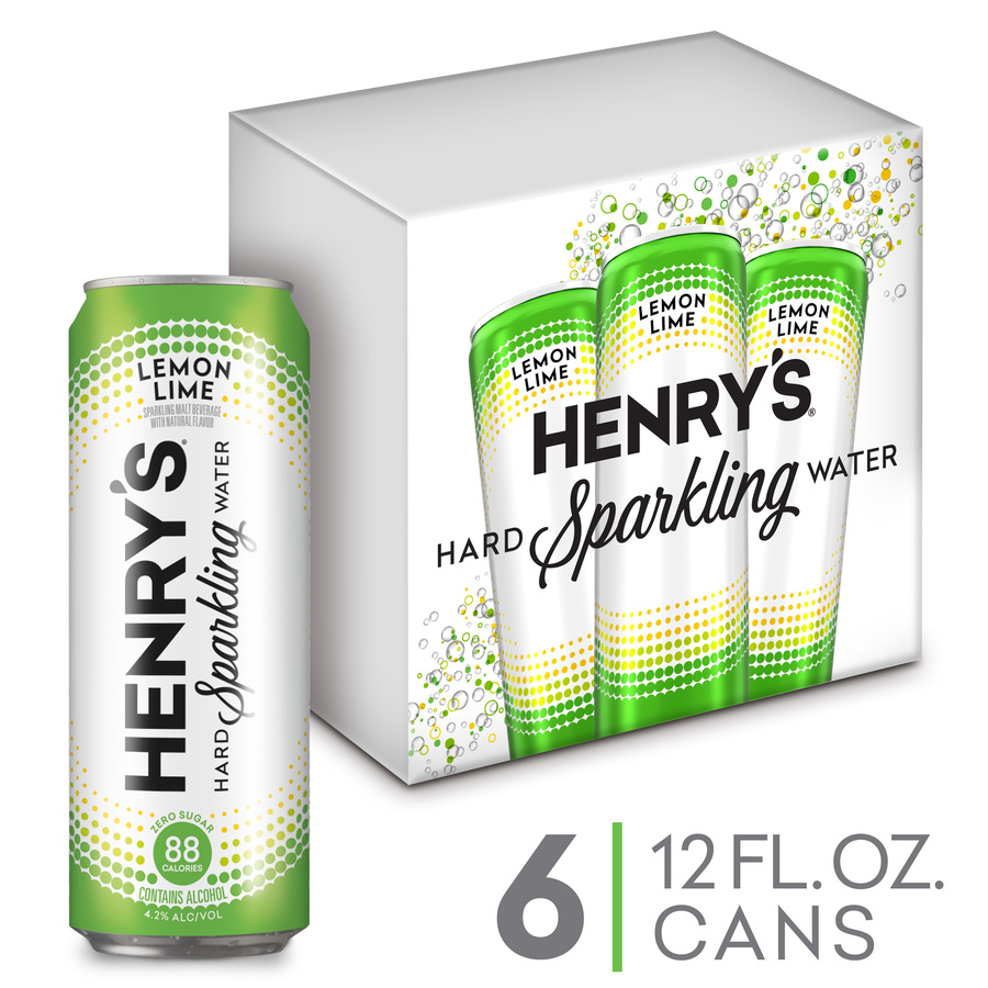 Henry's Hard Spiked Sparkling Water Lemon Lime, Spiked Seltzer, 6 Pack, 12 Fl. Oz. Cans, 4.2% ABV