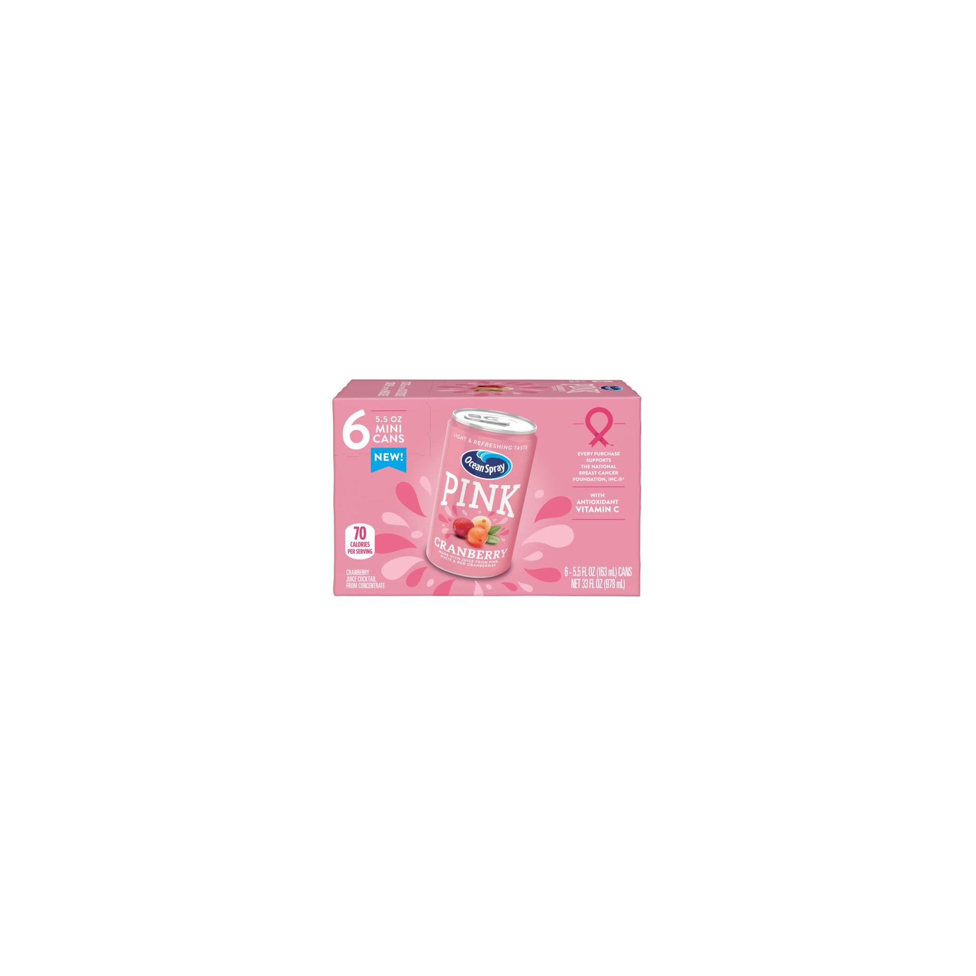 Ocean Spray Pink Cranberry Juice Cocktail Juice Drink - 6pk/ 5.5 Fl Oz Cans thumbnail