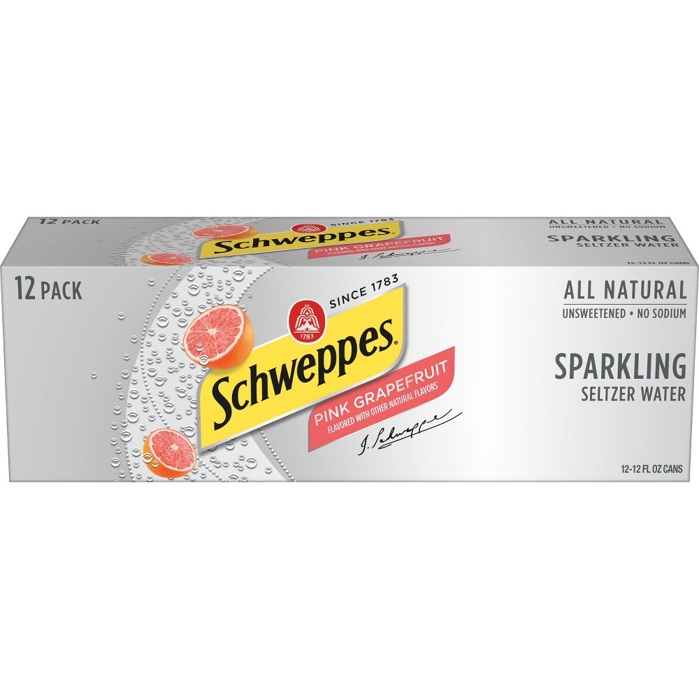 Schweppes Pink Grapefruit Sparkling Seltzer Water - 12pk/12 Fl Oz Cans