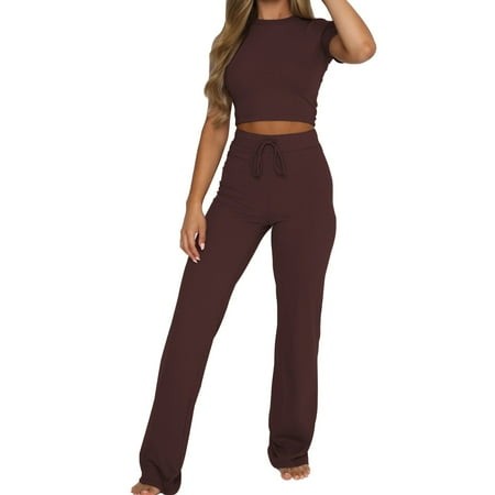 Clearance! Womens Pajama Sets Pajama Sets for Women 3535 Piece Women S 2 Sets Casual Outfits Short Sleeve Crop Top Pants Comfy LoungewearWomen S Pajam