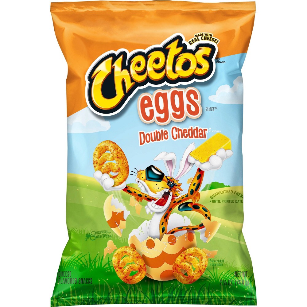 FODMAPs, Gluten & More DOUBLE CHEDDAR CHEESE FLAVORED SNACKS EGGS SHAPED PUFFS, DOUBLE CHEDDAR