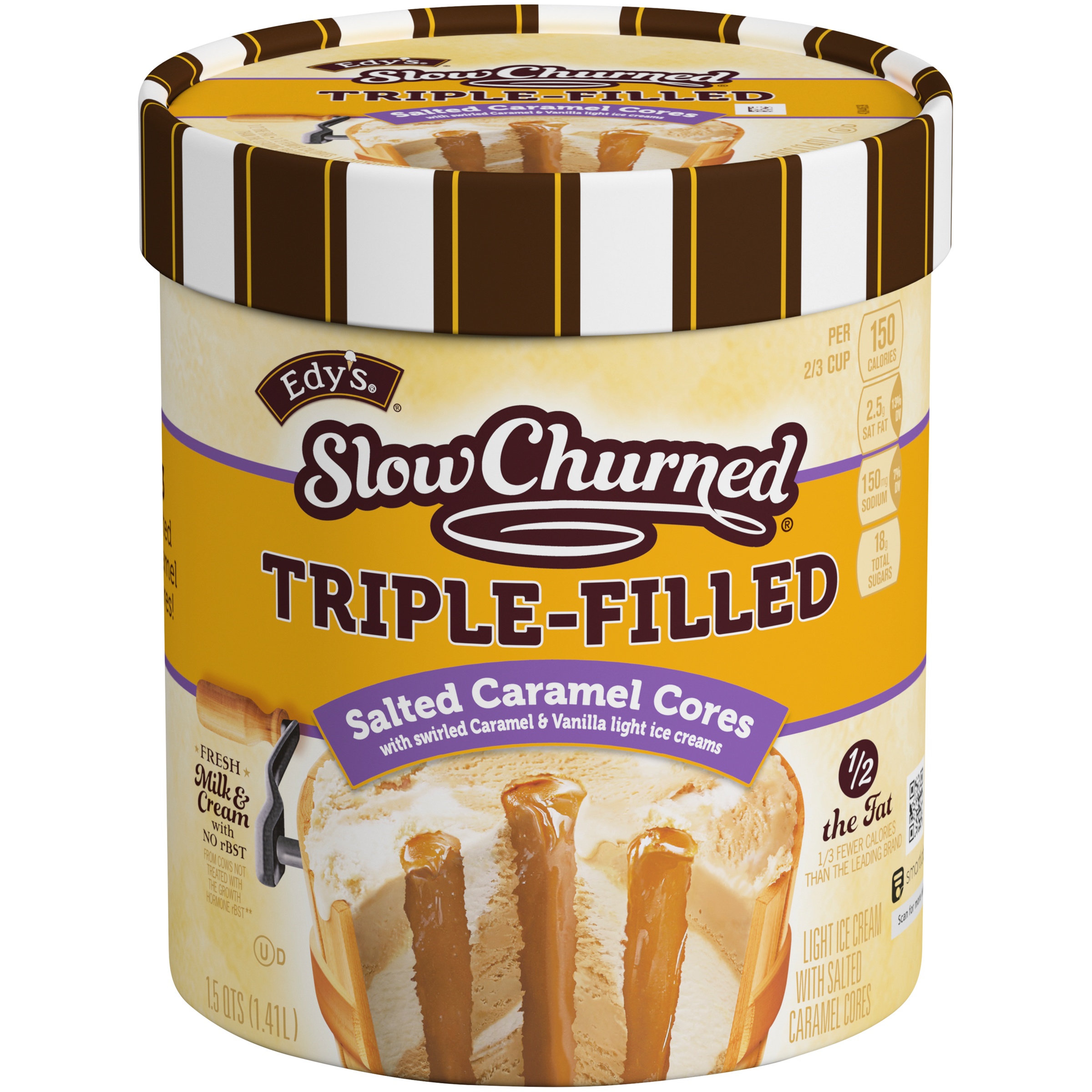 SALTED CARAMEL CORES WITH SWIRLED CARAMEL & VANILLA LIGHT ICE CREAMS, SALTED CARAMEL CORES