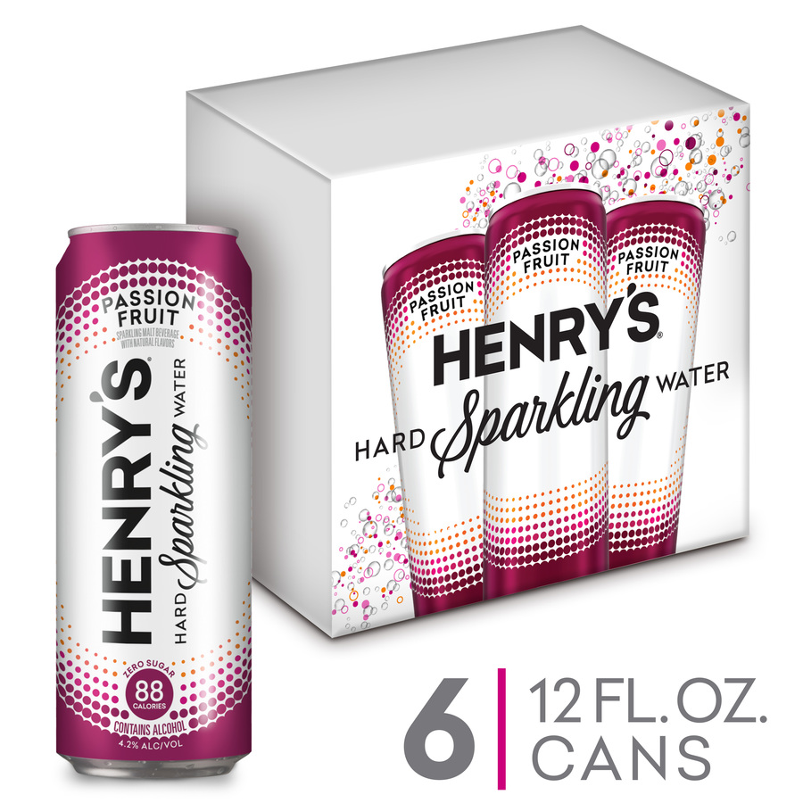 Henry's Hard Spiked Sparkling Water Passion Fruit, Spiked Seltzer, 6 Pack, 12 Fl. Oz. Cans, 4.2% ABV