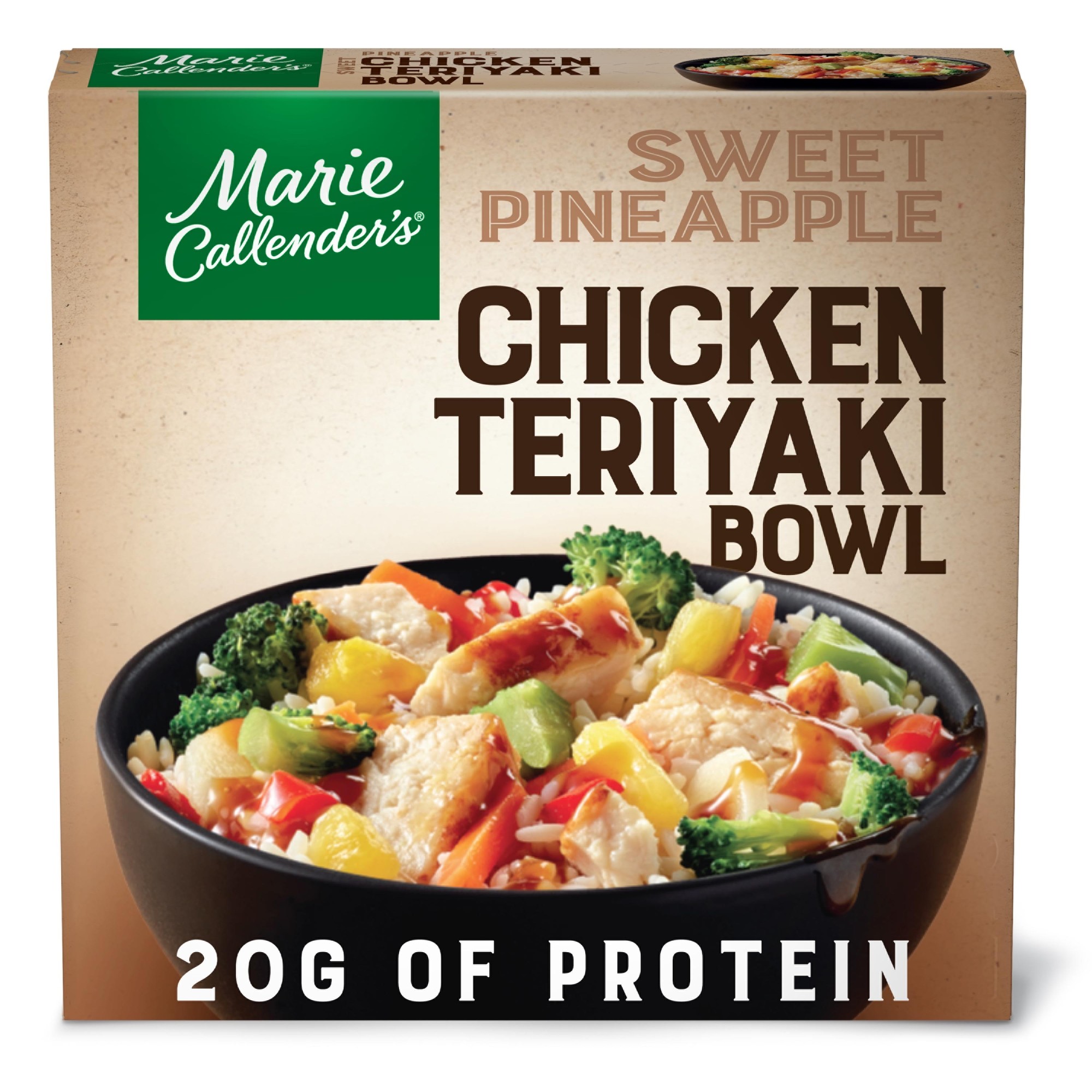 Tender Chicken Breast with Rice, Broccoli, Pineapple, Water Chestnuts, Carrots and Red Bell Peppers in a Sweet Sauce Bowl, Sweet Pineapple Chicken Ter