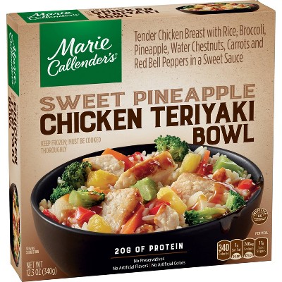 Tender Chicken Breast with Rice, Broccoli, Pineapple, Water Chestnuts, Carrots and Red Bell Peppers in a Sweet Sauce Bowl, Sweet Pineapple Chicken Ter thumbnail