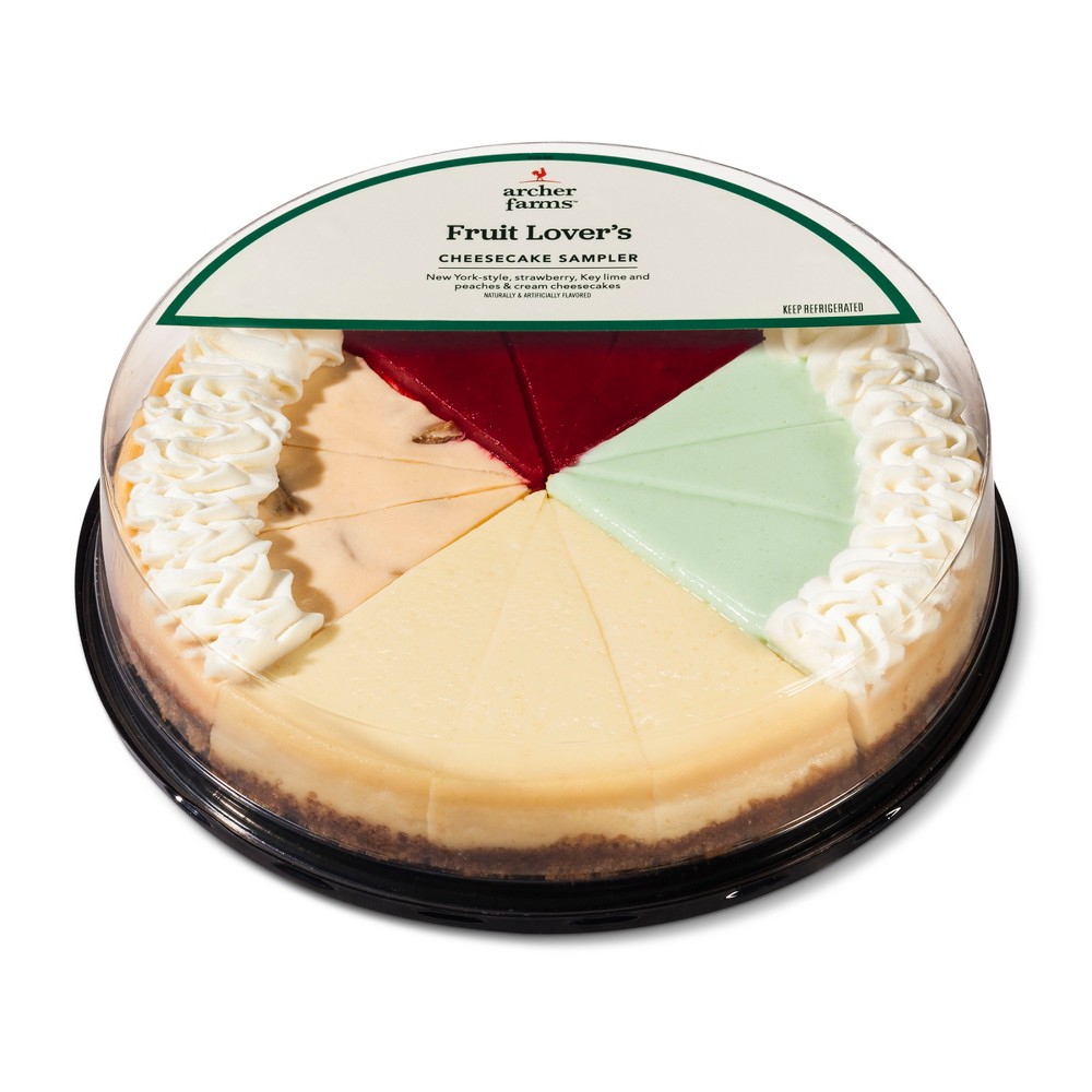 NEW YORK-STYLE, STRAWBERRY, KEY LIME AND PEACHES & CREAM FRUIT LOVER'S CHEESECAKE SAMPLER, NEW YORK-STYLE, STRAWBERRY, KEY LIME AND PEACHES & CREAM