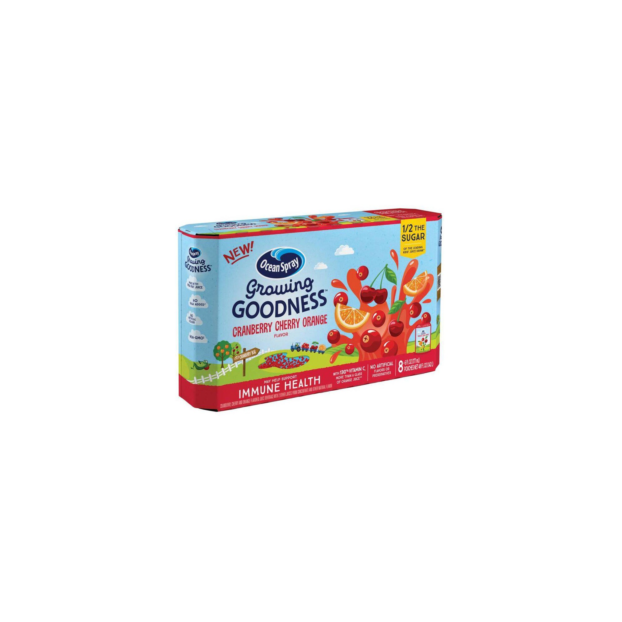 Ocean Spray Growing Goodness Cranberry Cherry Orange Immune Health Juice Drink - 8pk/6 Fl Oz Pouches thumbnail