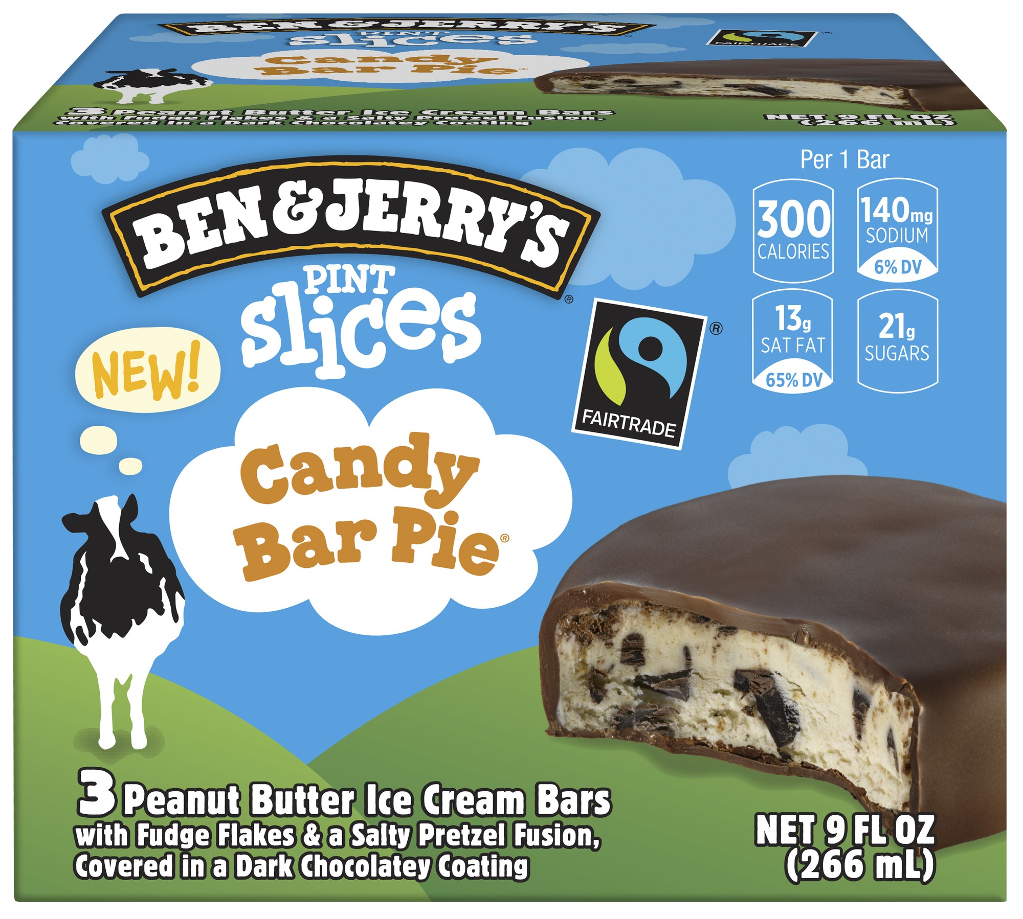Candy Bar Pie Peanut Butter Ice Cream Bars with Fudge Flakes & a Salty Pretzel Fusion, Covered in a Dark Chocolatey Coating, Candy Bar Pie