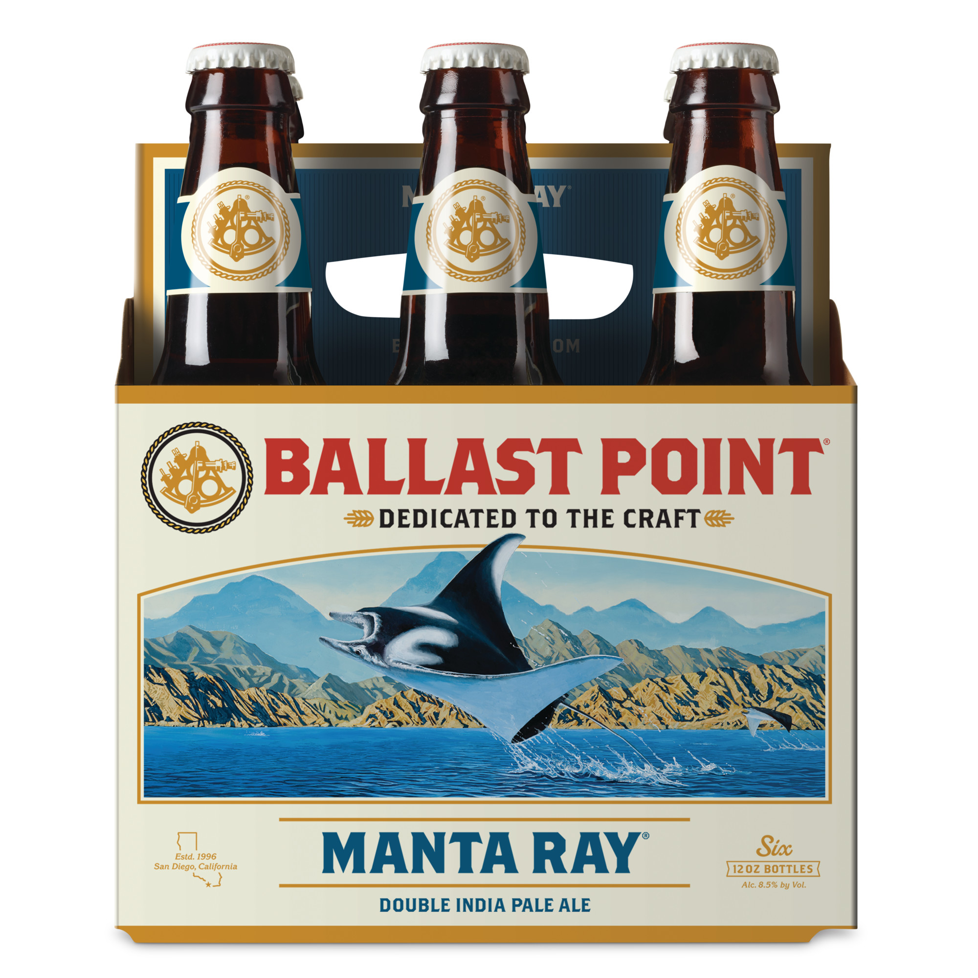 Ballast Point Manta Ray Double IPA Craft Beer, 6 Pk 12 Fl Oz Bottles, 8.5% ABV