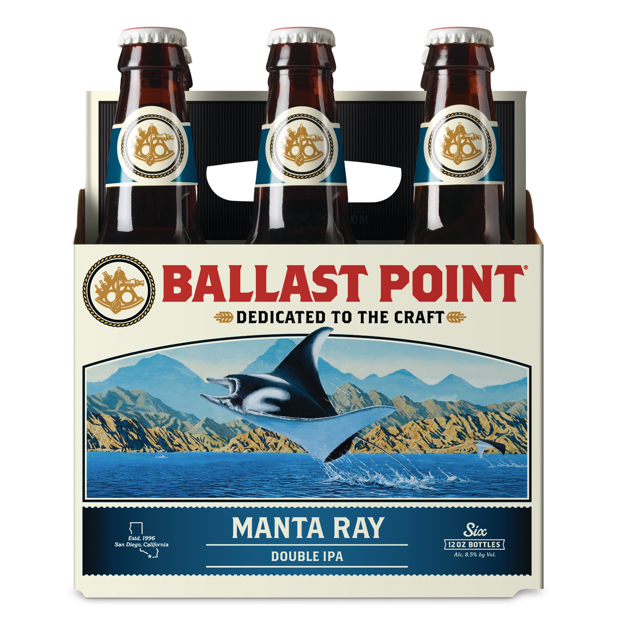 Ballast Point Manta Ray Double IPA Craft Beer, 6 Pk 12 Fl Oz Bottles, 8.5% ABV thumbnail