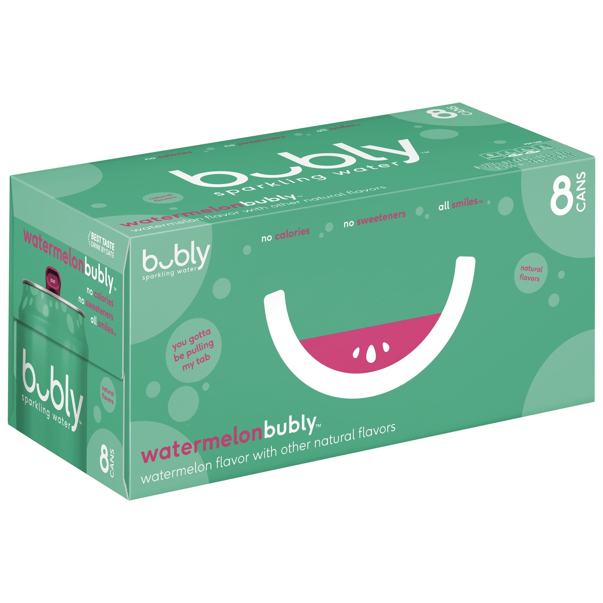Bubly Sparkling Water, Watermelon, 12 Oz Cans, 8 Count