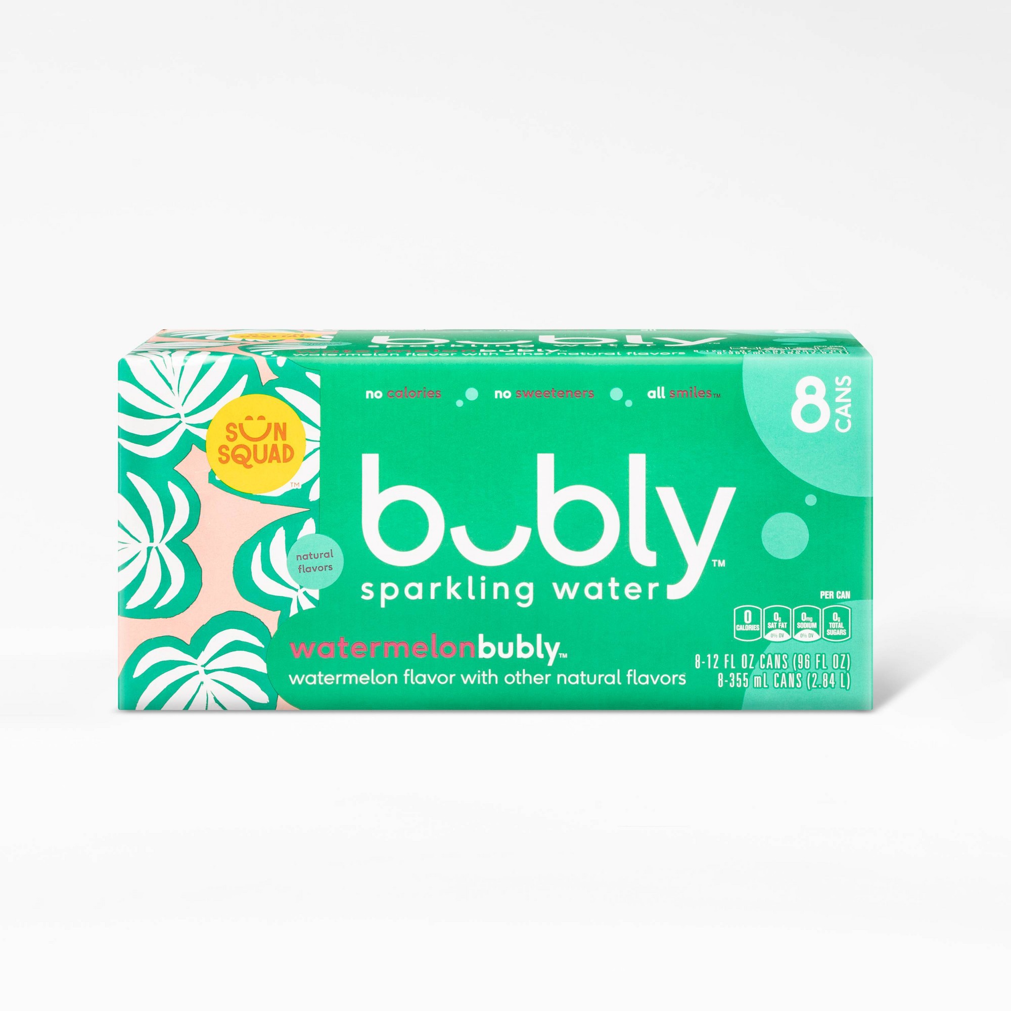 Bubly Sparkling Water, Watermelon, 12 Oz Cans, 8 Count thumbnail