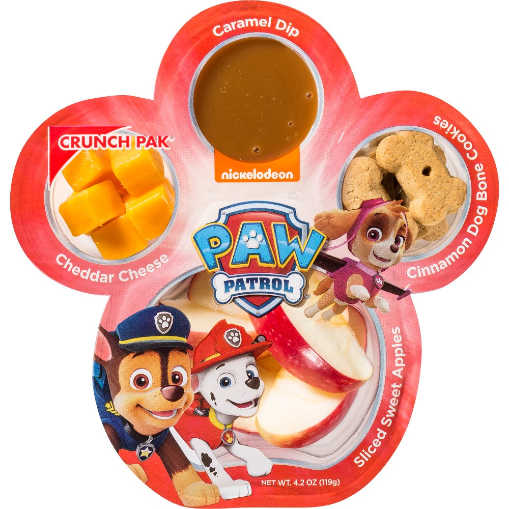 Crunch Pak Paw Patrol Sliced Apples, Cheddar Cheese Cubes, Caramel Dip and Cinnamon Dog-Bone-Cookies, 4.2 oz