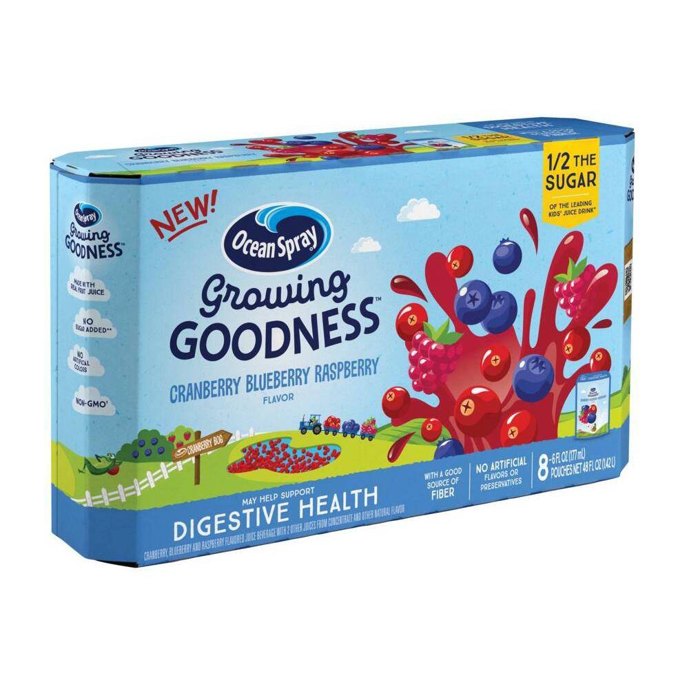 Ocean Spray Growing Goodness Cranberry Blueberry Raspberry Digestive Health Juice Drink - 8pk/6 Fl Oz Pouches