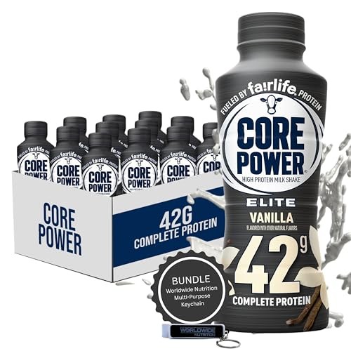 Worldwide Nutrition Bundle: Fairlife Core Power Elite 42g High Protein Milk Shake - Kosher, Vanilla Flavor Protein Shake for Workout Recovery - 14 Fl 