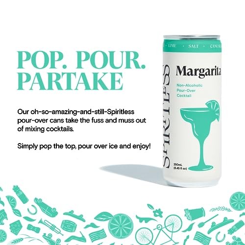 SPIRITLESS Margarita, Non-Alcoholic Pour-Over Cans, Ready to Drink or Mocktail & Cocktail Mixer, Vegan, 80 Calories, 8.45 Fl Oz Cans (12 Pack) thumbnail