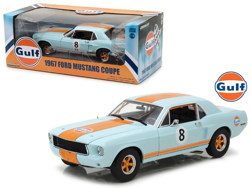 Greenlight 12989 1-18 1967 Ford Mustang Coupe Gulf Oil No. 8 Diecast Model Car