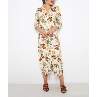 Misell Women's Casual Dresses Cream - Cream & Tile Floral Button-up Shirt Dress - Women