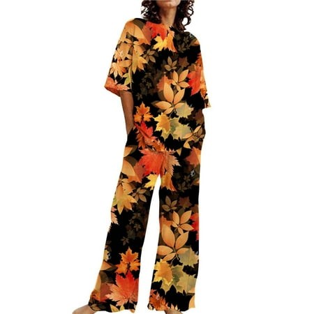 Clearance! Womens Pajama Sets Pajama Sets for Women 4723 Piece Summer Outfits for Women 2 Cotton Linen Set Oversized T Shirts Straight Leg Pant Plus S