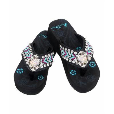 Montana West Women's Sandals BLACK - Black & Pink Beaded Diamond Concho Wedge Sandal - Women