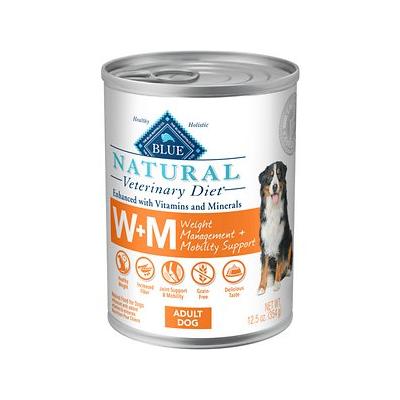 Blue Buffalo Natural Veterinary Diet W+M Weight Management & Mobility Support Canned Dog Food, 12.5-oz, Case of 12