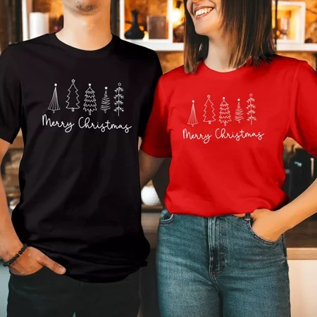 T-SHIRT (5075) Merry Christmas Tree Graphic Shirt Funny Xmas Holiday Gift Tops  Unisex up to Sizes 4XL