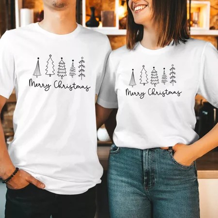 T-SHIRT (5075) Merry Christmas Tree Graphic Shirt Funny Xmas Holiday Gift Tops  Unisex up to Sizes 4XL