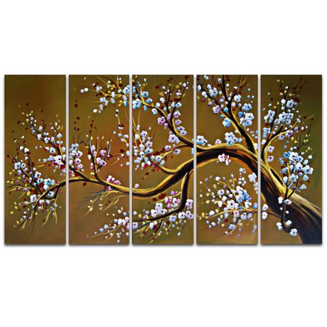Large Abstract 'Modern Brown Tree' Oil Painting 5-piece Canvas Set