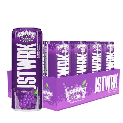 JST WRK Energy Drink - 12-Pack, Sugar-Free, Zero Calories, No Sugar Alcohols, 12 Fl Oz., 200 Milligrams Caffeine (Grape Soda)