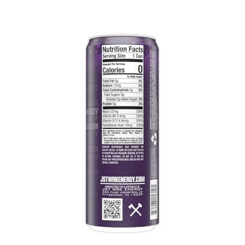 JST WRK Energy Drink - 12-Pack, Sugar-Free, Zero Calories, No Sugar Alcohols, 12 Fl Oz., 200 Milligrams Caffeine (Grape Soda) thumbnail