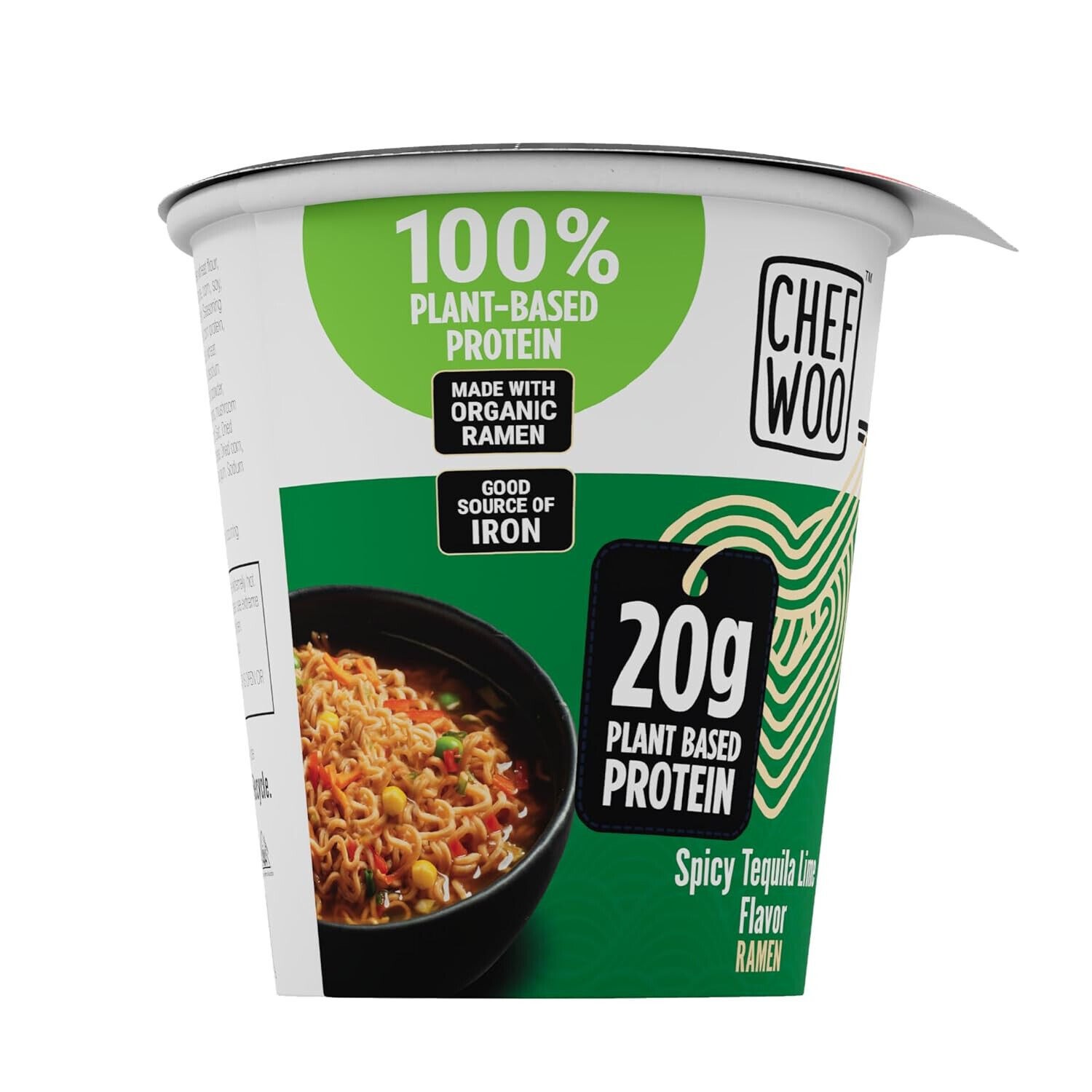 CHEF WOO Spicy Tequila Lime Ramen Cup Noodles (12 PACK), 20g of Plant-Based thumbnail
