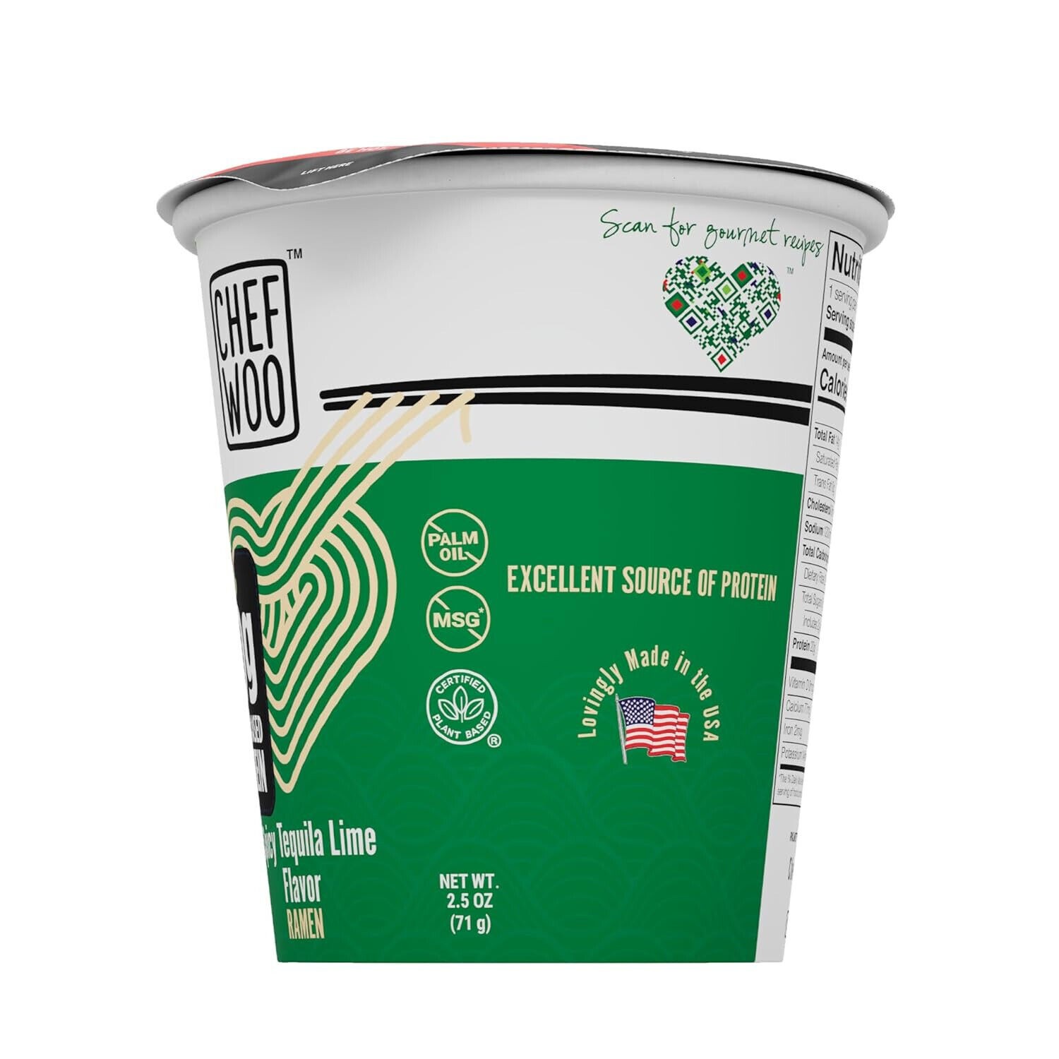 CHEF WOO Spicy Tequila Lime Ramen Cup Noodles (12 PACK), 20g of Plant-Based thumbnail