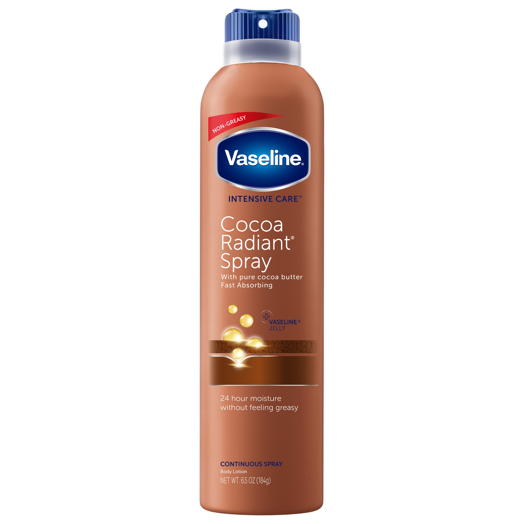 Vaseline Intensive Care Spray Moisturizer for Dry Skin Cocoa Radiant Made with 100% Pure Cocoa Butter  6.5 Oz