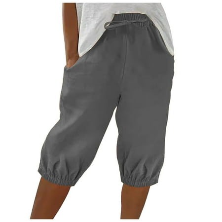 Rovga Women Shorts Straight Leg Pants Leisure Solid Color High Waist Trousers Elastic Waist Kawaii 2292 Hiking Outdoor Summer Shorts Pink Xl