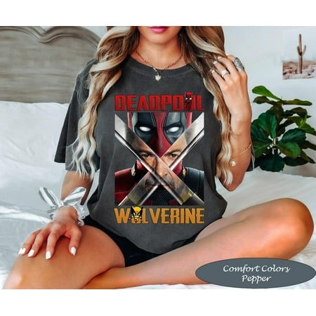 Deadpool Wolverine Movie Graphic Cross Katana Comfort Colors Short Sleeve T-Shirt for Men Women  White Color  Size L