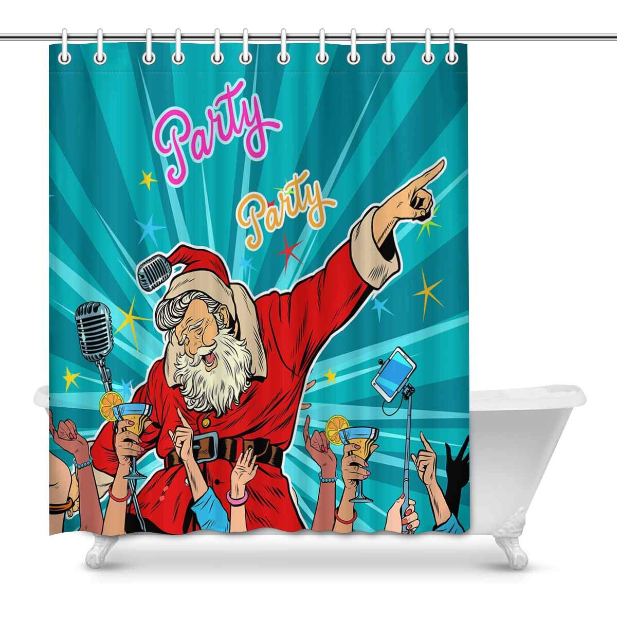MKHERT Funny Christmas Party Santa Claus Singer Pop Art Retro House Decor Shower Curtain Bathroom Decorative Bathroom Shower Curtain Set Rings 60x72 I
