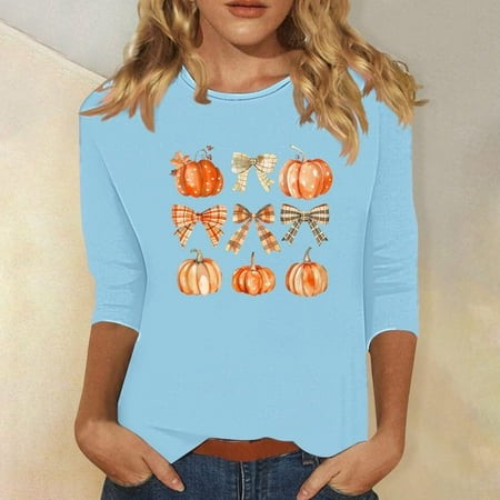 SZJXBUY 3/4 Length Sleeve Halloween Tops Halloween Shirts for Women Crewneck Tunic Tshirt Cute Ghost Graphic Tee 2024 Fall Outfits Funny Gifts Tops Li