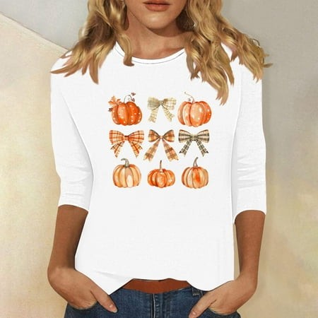 SZJXBUY 3/4 Length Sleeve Halloween Tops Halloween Shirts for Women Crewneck Tunic Tshirt Cute Ghost Graphic Tee 2024 Fall Outfits Funny Gifts Tops Wh