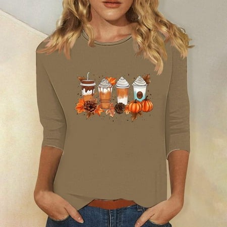 SZJXBUY 3/4 Length Sleeve Womens Tops Halloween Gnomes Shirts for Women Crewneck Tunic Tshirt Cute Ghost Graphic Tee 2024 Fall Outfits Funny Gifts Top