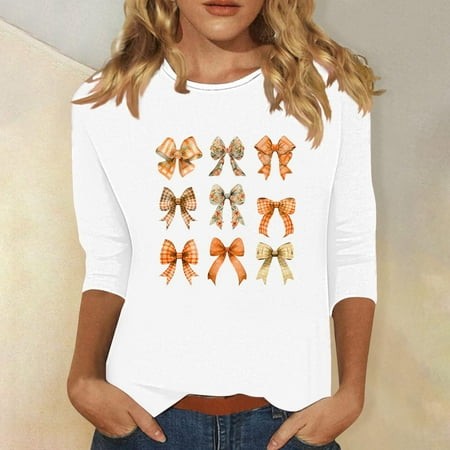 SZJXBUY Womens Tops 3/4 Sleeve Halloween Shirts for Women Crewneck Tunic Tshirt Cute Ghost Graphic Tee 2024 Fall Outfits Funny Gifts Tops White XL