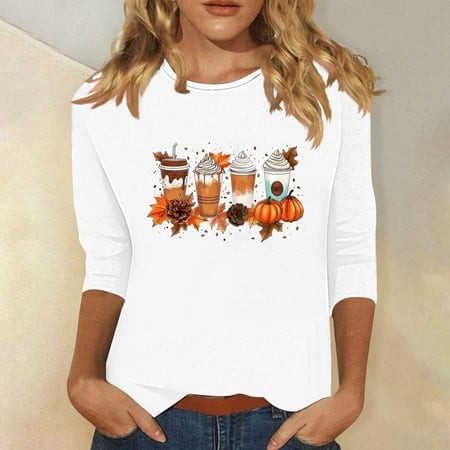SZJXBUY 3/4 Length Sleeve Womens Tops Halloween Gnomes Shirts for Women Crewneck Tunic Tshirt Cute Ghost Graphic Tee 2024 Fall Outfits Funny Gifts Top