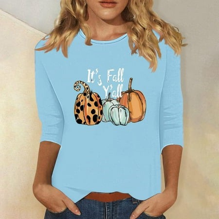 SZJXBUY Halloween 3/4 Sleeve Tops for Women Gnomes Shirts for Women Crewneck Tunic Tshirt Cute Ghost Graphic Tee 2024 Fall Outfits Funny Gifts Tops Li