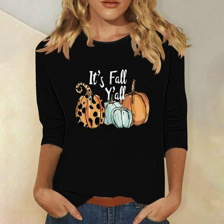 SZJXBUY Halloween 3/4 Sleeve Tops for Women Gnomes Shirts for Women Crewneck Tunic Tshirt Cute Ghost Graphic Tee 2024 Fall Outfits Funny Gifts Tops Bl