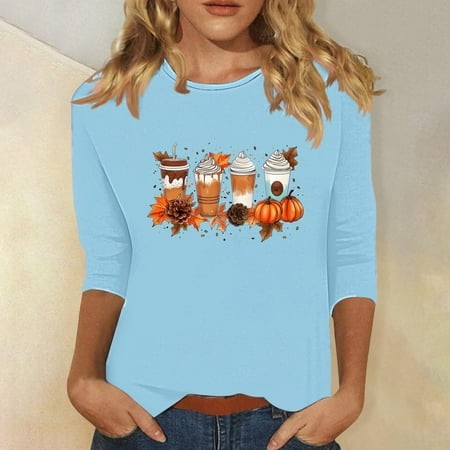 SZJXBUY 3/4 Length Sleeve Womens Tops Halloween Gnomes Shirts for Women Crewneck Tunic Tshirt Cute Ghost Graphic Tee 2024 Fall Outfits Funny Gifts Top
