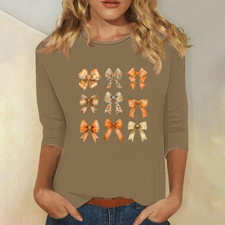 SZJXBUY Womens Tops 3/4 Sleeve Halloween Shirts for Women Crewneck Tunic Tshirt Cute Ghost Graphic Tee 2024 Fall Outfits Funny Gifts Tops Khaki XXL